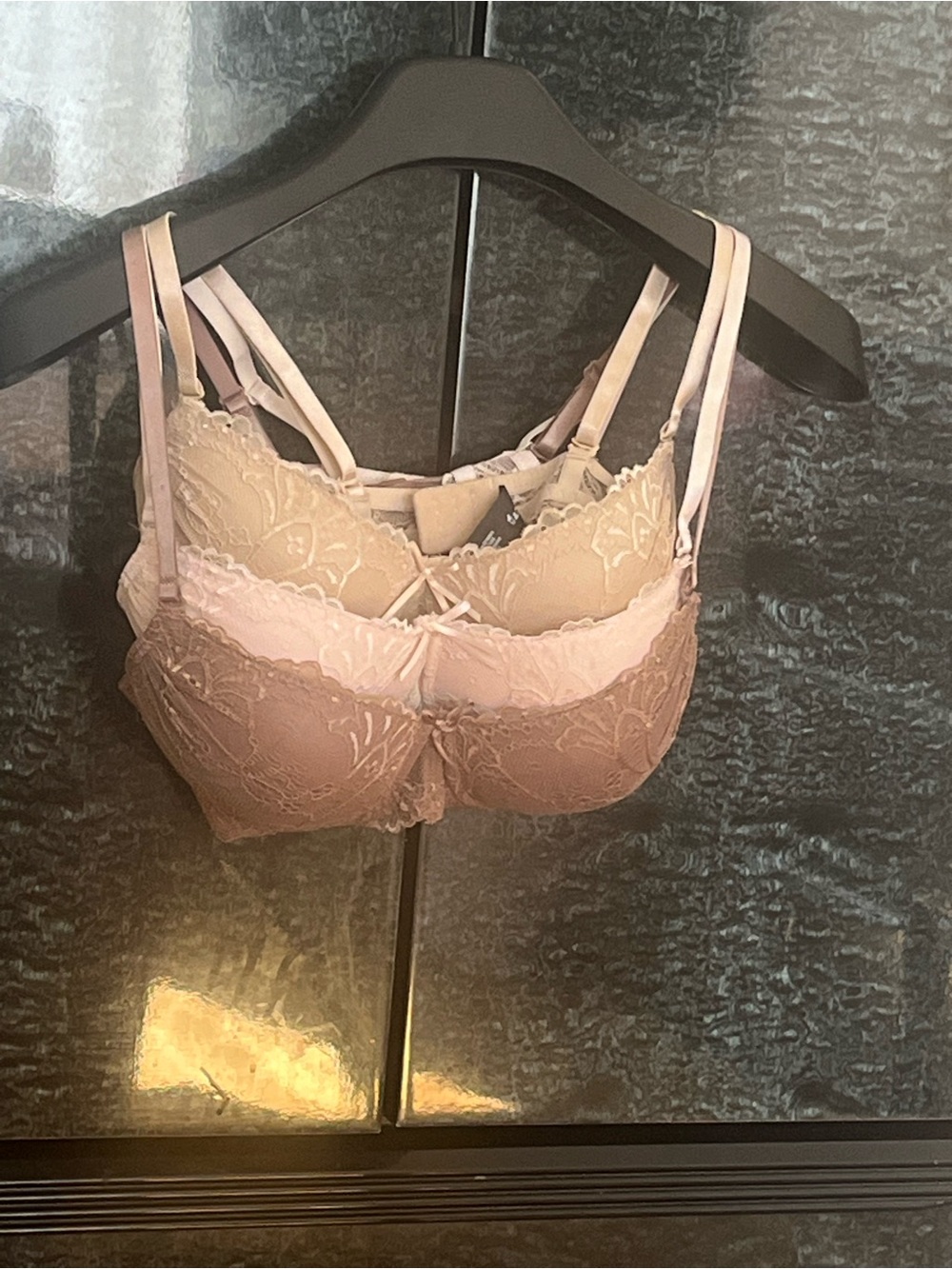 Lace Trim Push-Up Bra - Blush Pink